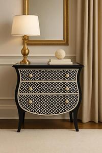 Mesa de Cajones con Incrustaciones de Hueso de ILAHI, Diseño Moderno con Detalles de Ágata, Almacenamiento de Tres Niveles, Mueble Portátil para el Hogar - Product Image 3