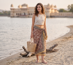 Hand Block Print Cotton <b>Sarong</b> Pareo Eco-Friendly Floral Beach Wrap Indian Handmade Bandeau Bikini Cover Custom Logo 100% - Product Image 1