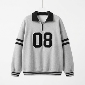 Sweat-shirt gris rose à col rabattu pour femme, manches longues, fermeture éclair, vêtements décontractés d'automne - Product Image 6