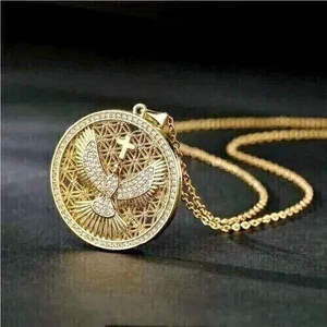 Colgante de paloma del Espíritu Santo de lujo, chapado en oro, con incrustaciones de diamantes de moissanita y cruz, estilo hip hop, joyería religiosa con cadena. - Product Image 2