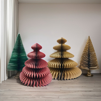 Grand arbre en papier nid d'abeille avec design Art Déco pour la décoration de Noël à la maison, hauteur 24 pouces