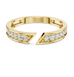 Bague en or jaune ouverte avec motif chevron et diamants pour femme, bijoux minimalistes en moissanite, cadeau de mariage - Product Image 4