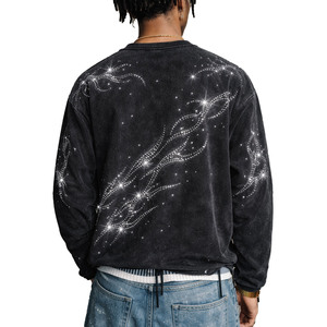 Full Sleeve <b>Rhinestone</b> Design Men's Tshirt <b>Top</b> Quality Acid Wash Oversized Men's shirts Premium Cotton Custom Logo Street Style - Product Image 2