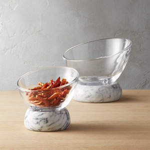 Modern Glass Serving Bowl with <b>Marble</b> Base Luxury Decorative Fruit Salad Bowl for <b>Dining</b> <b>Table</b> Decor - Product Image 1