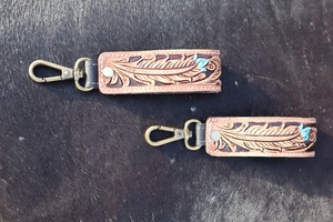Hand Tooled Leather Keychain <b>Key</b> Straps Leather Wristlet <b>Key</b> Fobs Embossed Floral Print Leather <b>Key</b> <b>Rings</b> - Product Image 3