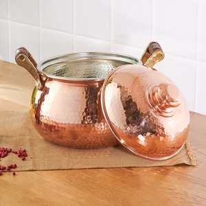 Casserole ronde vintage en cuivre avec couvercle et poignées en alliage de zinc, casseroles écologiques - Product Image 3