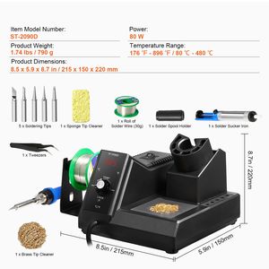 Stazione Saldante Digitale da 80W con Display, Kit con 5 Punte per Saldatura, 30g di Filo per Saldatura e Pinzetta Aspirasoldi Inclusa - Product Image 4