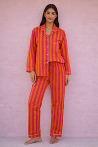 Ensemble de pyjama unisexe pour femmes en coton 100% doux à col en V et manches longues |   Imprimé numérique, motif uni lisse, printemps/été/automne - Product Image 2