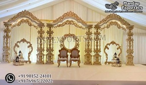การตกแต่งเวทีงานแต่งงานแบบดั้งเดิมในสไตล์วัดมูห์รทัม โครงเวทีงานเลี้ยงแต่งงานสุดหรู ตกแต่งเวทีงานกาลยานัมแบบอินเดียใต้ - Product Image 5