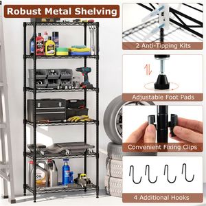 Scaffalatura in Metallo Nero a 6 Ripiani, Capacità 900 LBS, con Ripiani Regolabili - Product Image 6