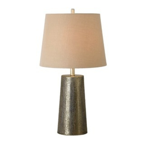Lámpara de mesa antigua de metal con base geométrica y pantalla de tela blanca para decoración del hogar y dormitorio, lámpara de mesa hecha a mano en oferta. - Product Image 1