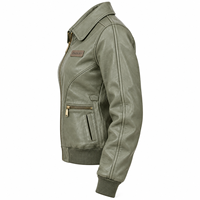 Blouson aviateur vintage A2 en cuir de vachette véritable vert sauge pour femme, col rabattu, ourlet côtelé, Darkry Factory Vendor