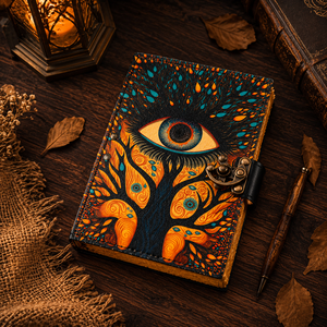 Handmade Vintage Spell Book Journal Genuine Leather Rectangle Eco-Friendly Deckle Edge Evil Eye Classic Style - Product Image 1