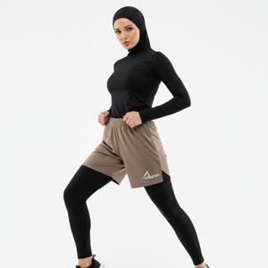 กางเกงขาสั้นออกกำลังกายสำหรับผู้หญิงมุสลิมแบบสุภาพ เอวสูง แห้งเร็ว ระบายอากาศได้ดี กระชับรูปร่าง ผ้ายืดสแปนเด็กซ์/โพลีเอสเตอร์ ป้องกันรังสียูวี 50+ เหมาะสำหรับโยคะและเทนนิส - Product Image 1