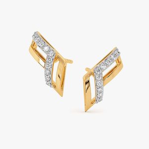 Boucles d'oreilles clous en or jaune avec diamant de laboratoire taille baguette en forme de V - Product Image 2