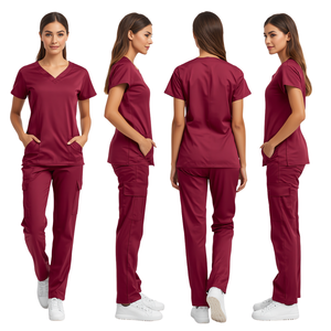 Ensemble de tenue médicale extensible de qualité supérieure pour femmes, couleur rouge vin, uniforme de soins de santé confortable, vêtements de travail professionnels - Product Image 4