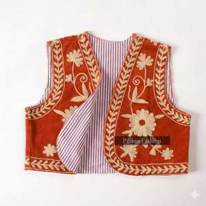 Chaleco de Terciopelo Estilo Boho Vintage para Mujer, Resistente al Viento, Transpirable, Ecológico, de Algodón, con Bordado Floral, Sin Mangas, Abierto por Delante, Formal - Product Image 2