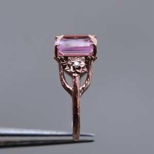 Anillo ajustable chapado en oro rosa de 14k y plata 925 con cuarzo rosa para mujeres y hombres, joyería hecha a mano, regalo, estilo moderno - Product Image 2