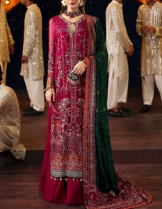 Women Brown Embroidered Straight Kurta Set with <b>Floral</b> Dupatta and <b>Trousers</b> Indian Pakistani Ethnic Wear - Product Image 4