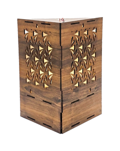 Hindu Wall Cabinet Polished Wooden Puja Temple Indian Handcrafted Wooden Corner Wall Mandir with <b>LED</b> <b>Light</b> Laser-Cut Jali Design - Product Image 3