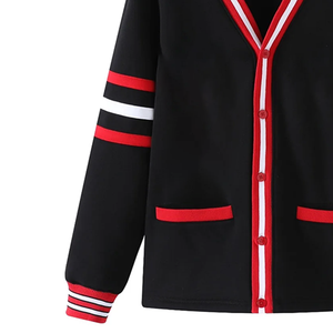 Cardigan unisexe décontracté en chenille noire à col en V, en laine/cachemire, avec lettres grecques brodées, bordure côtelée et confortable - Product Image 4