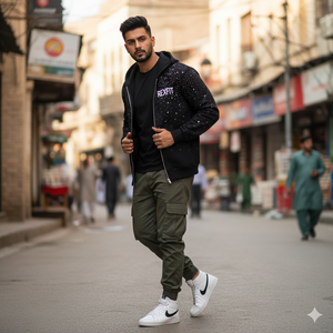 Sudadera con capucha y cremallera Rexfit Sports, personalizada con lavado ácido, forro polar grueso, con pedrería, estilo urbano, proveedor mayorista OEM - Product Image 4