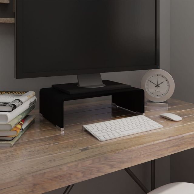 Black Glass TV Stand/Monitor Riser 15.7\"x9.8\"x4.3\" Monitor Arms Product