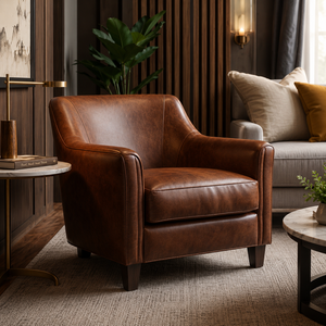 Genuine Leather Mid Century Modern Accent Armchair Single Sofa <b>Chair</b> Modern Luxury Design Durable Living Apartment Dining Gym - Product Image 1