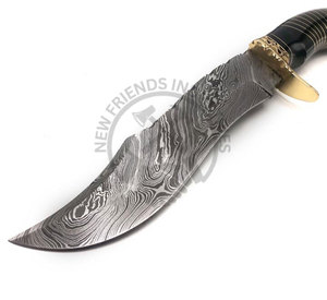 Cuchillo Bowie de Acero de Damasco Personalizado de Alta Calidad al por Mayor, Cuchillo de Hoja Fija Coleccionable para Caza con Mango de Latón y Cuerno de Toro - Product Image 6
