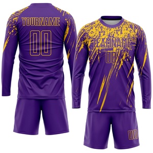 เสื้อฟุตบอลสีม่วงเหลืองพรีเมียม ระบายอากาศได้ดี ชุดฟุตบอลสั่งทำพิเศษ พร้อมโลโก้ทีม ชื่อ และหมายเลข ผู้ผลิตส่งออก - Product Image 4