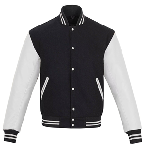 Customised Men's Acrylic Wool Varsity Jacket With Leather Sleeves And Cross Pockets Classic <b>Button</b> Front Design For Autumn Wear - Product Image 1