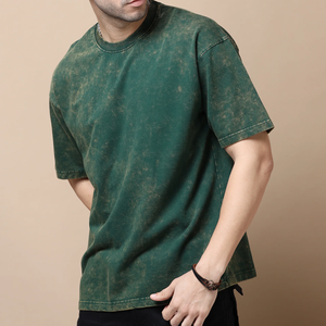 เสื้อยืดคอกลมแขนสั้นผู้ชาย สีเขียวฟอก ผ้าฝ้าย ทรงปกติ ผ้าถักเนื้อนุ่ม ระบายอากาศได้ดี สวมใส่สบาย เหมาะสำหรับใส่ทุกวัน - Product Image 1