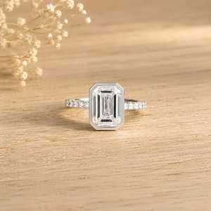 Solid Gold 10k 14k 18k New Design Emerald Brilliant Cut Diamond Pave Ring Lab Created Diamond Ring for Women Fine Diamond Ring - Product Image 2