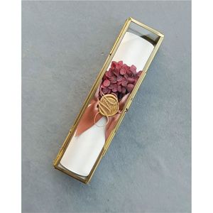 Luxury Gold Brass Glass Wedding Invitation Scroll <b>Box</b> Decorative Keepsake <b>Box</b> <b>Clear</b> Glass Card Holder For Event Decoration <b>Box</b> - Product Image 3