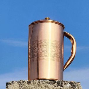 Ensemble de carafes en cuivre pour la présentation artistique sur le comptoir de cuisine, service d'eau, ensemble en métal avec verres, durable, réutilisable, pour le service à table - Product Image 5
