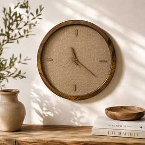 Rustic Wooden Wall <b>Clock</b> 33cm, Handmade Jute <b>Clock</b>, Minimalist Farmhouse Wall Decor, <b>Silent</b> Non Ticking <b>Clock</b>, Natural Home Gift - Product Image 2
