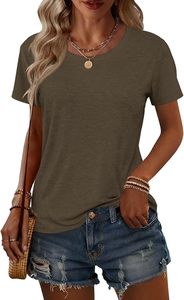 Camiseta de Manga Corta con Cuello Redondo Negra para Mujer, Corte Regular, 100% Algodón Jersey, Estilo Casual, Color Sólido, Transpirable, para Todas las Temporadas - Product Image 5
