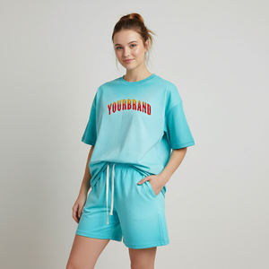 Ensemble court 2 pièces en dentelle 100 % coton pour femme, sur mesure, au-dessus du genou, avec logo imprimé personnalisé, style urbain - Product Image 1