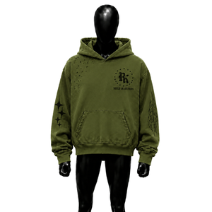 Sudadera con Capucha Extra Grande para Hombre, Color Oliva, Estilo Relajado, Diseño Premium con Estampado Gráfico en el Pecho, Ropa Urbana Minimalista - Product Image 1