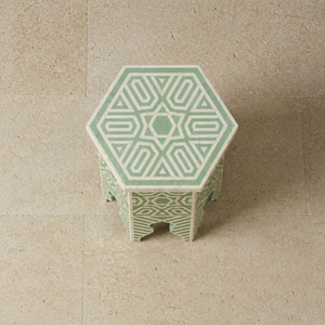Mesita de Noche Hexagonal Moderna de Lujo con Incrustaciones de Hueso y Tapa de Madera Sólida para Dormitorio o Apartamento - Product Image 4