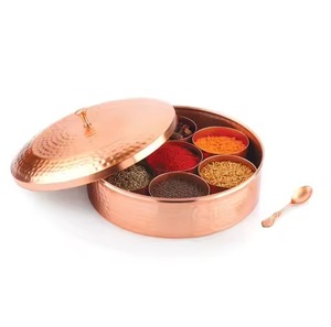 Classic Spice Organizer <b>Box</b> Metal with Decorative Lid Kitchen <b>Masala</b> Storage Container for Herbs Seasoning Cooking Use - Product Image 1