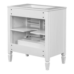 Mobile da Bagno Bianco Stile Vintage da 30 Pollici con Lavabo, Due Ante con Chiusura Ammortizzata e Ripiano - Product Image 2