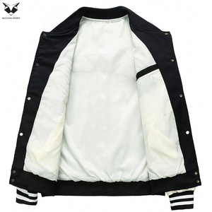 College Baseball Varsity <b>Jackets</b> Black <b>White</b> Contrast Color Good Supplier With Own Logo Print Adult Wear <b>Men</b> Varsity <b>Jackets</b> - Product Image 3
