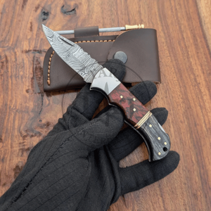 Premium Industrial Grade Damascus Folding Knife Set Fire Starter <b>Kit</b> Outdoor Bushcraft Pocket Knife Leather Pouch 8-Inch 3-Year - Product Image 1