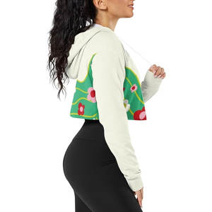 Sudadera crop top con capucha al por mayor para mujer, de manga larga, para entrenamiento, con hombros caídos - Product Image 3