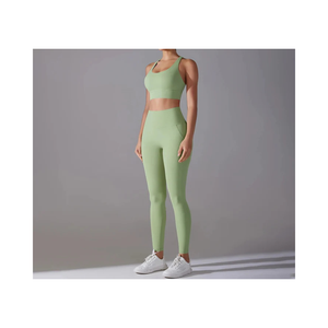 Women's Seamless 2-Piece Workout <b>Set</b> Light <b>Green</b> Premium Quality Women Yoga Suit Light weight Active wear - Product Image 1