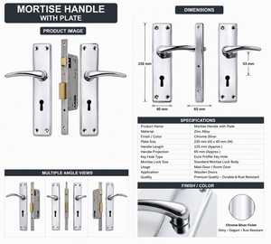 Premium Modern Chrome Mortise <b>Door</b> Handle with Rectangular Plate Zinc Alloy Lever Handle for Bedroom Villa & Main <b>Doors</b> - Product Image 3