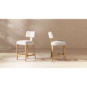 Travertino Beige ciniglia imbottito sgabello da bancone Set da 2 Penny Design ad arco rotondo per i mobili della sala da pranzo - Product Image 5