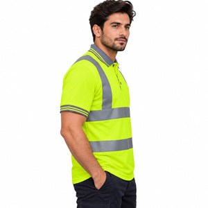 <b>Hi</b> <b>Vis</b> Reflective Polo <b>Shirt</b> Fluorescent Yellow Short Sleeve High Visibility Workwear Unisex Polyester Polo <b>Shirt</b> - Product Image 4
