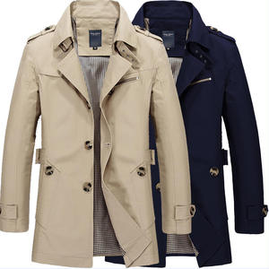 Manteau long pour homme OISI CHEN, double boutonnage, coupe-vent, en toile, style décontracté chic, vêtement d'extérieur pour l'automne, beige, bleu marine - Product Image 1